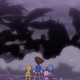 Agumon, Taichi, Piyomon, and Sora learning about the history of the Digital World.